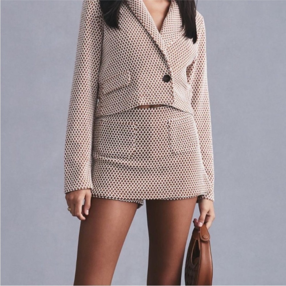 Maeve Cropped Knit Blazer Geometric Print